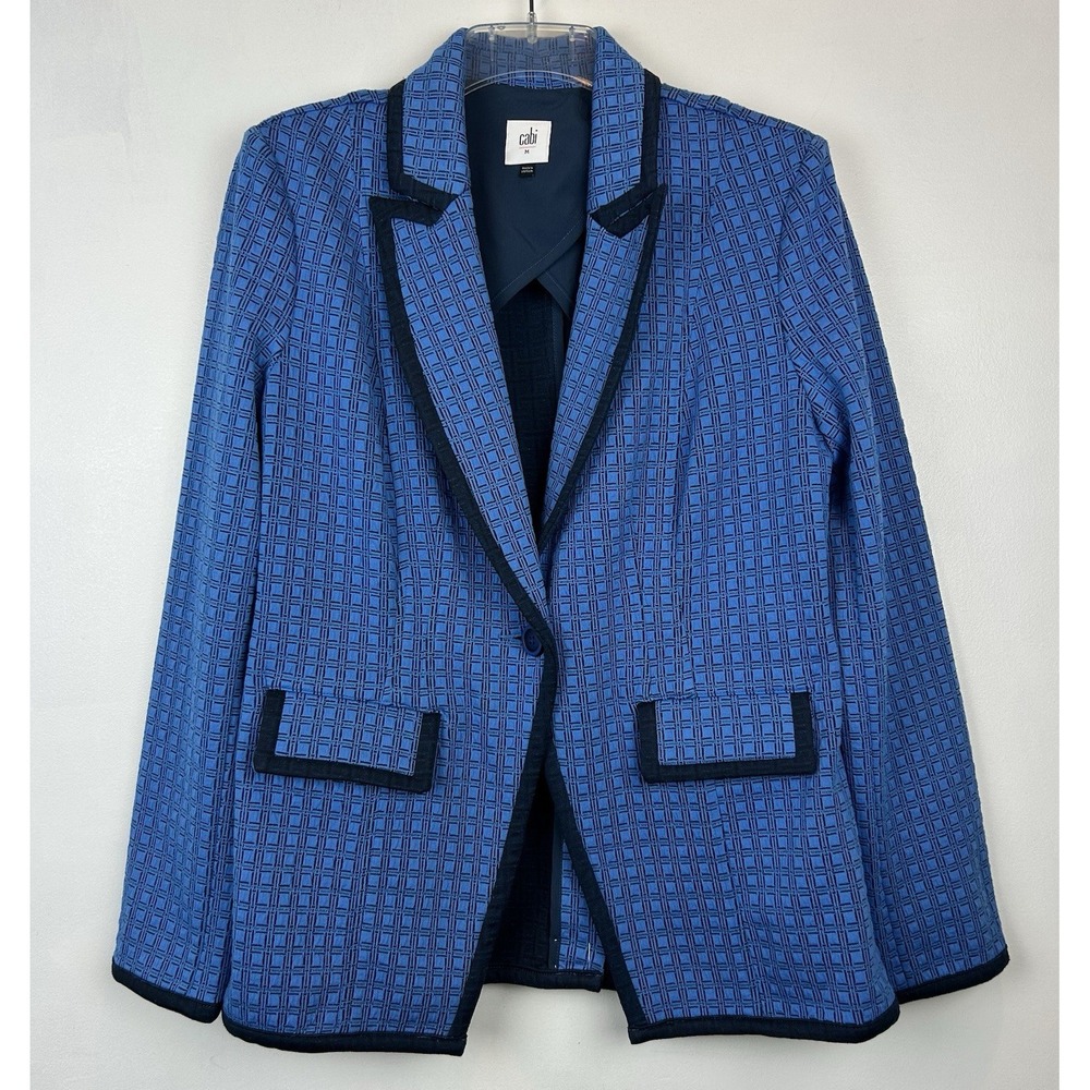 CAbi Scholarship Blazer Medium Geometric Print Ponte Knit Blue Style 6027 Office